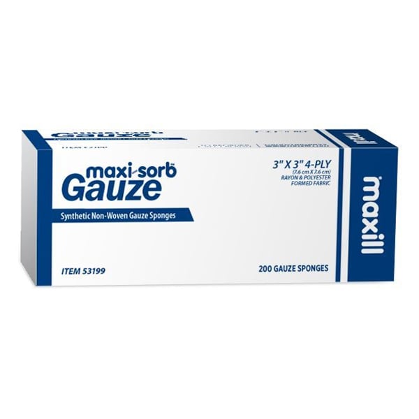 Maxi-sorb 3" x 3" Synthetic Non-Woven 4-Ply, Gauze Sponges, 4000/Case. Non-Sterile, lighter weight