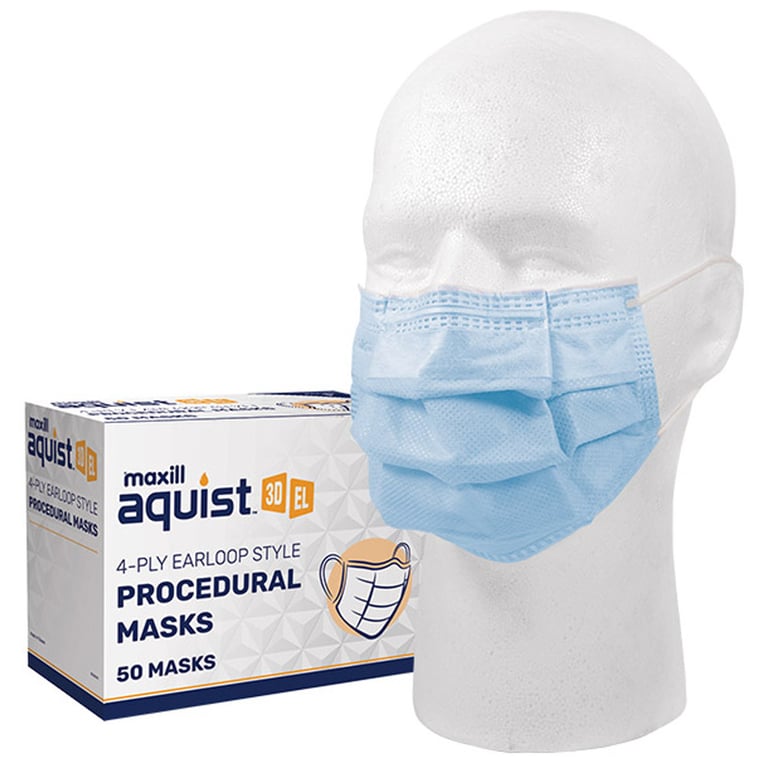 Maxill aquist 3D ASTM Level 3 4-Ply Earloop Style Procedural Masks, Blue, 50/Box. Not made
