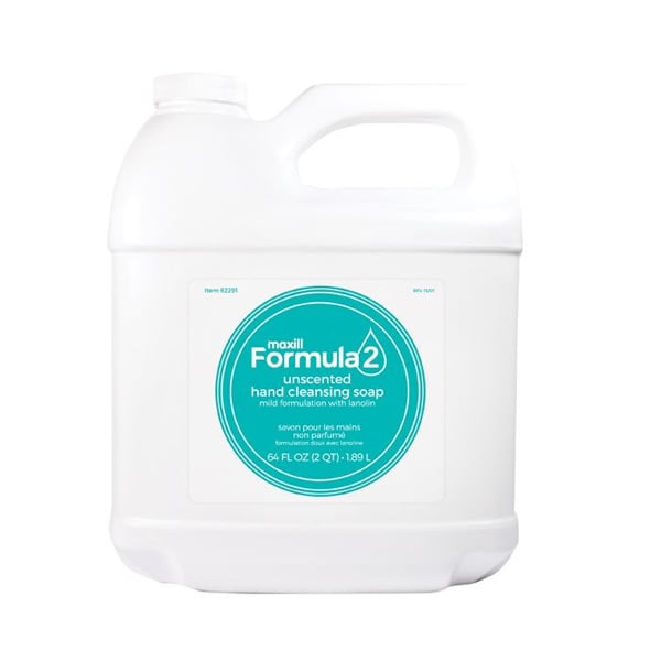Maxill Formula 2 Cleansing Hand Soap with Lanolin, Unscented and Color Free 2Qt (64oz) Jug. PH