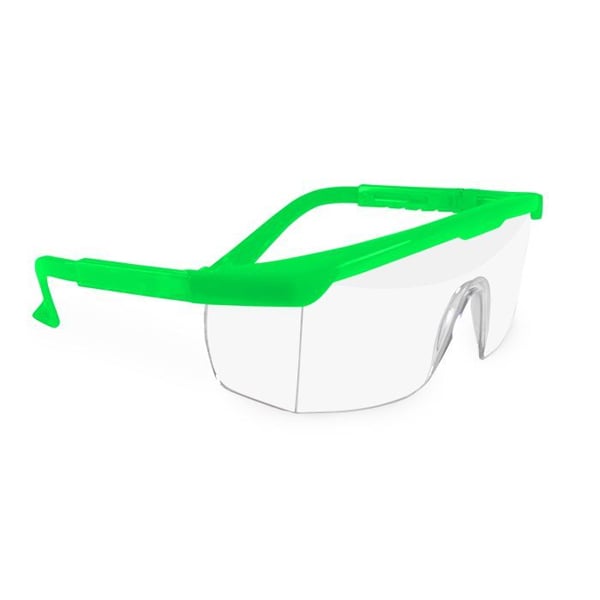 Maxill Frames Adult Safety Glasses 275 Series: Green with Clear Lenses, Adjustable Arms 1/Pk