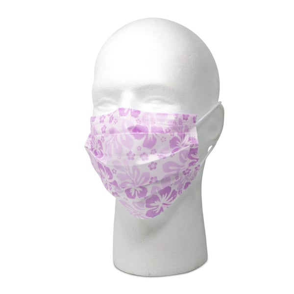 Maxill Plus ASTM Level 3 Earloop Procedural Mask, Pink Floral, 50/Box. Metal nose piece provides
