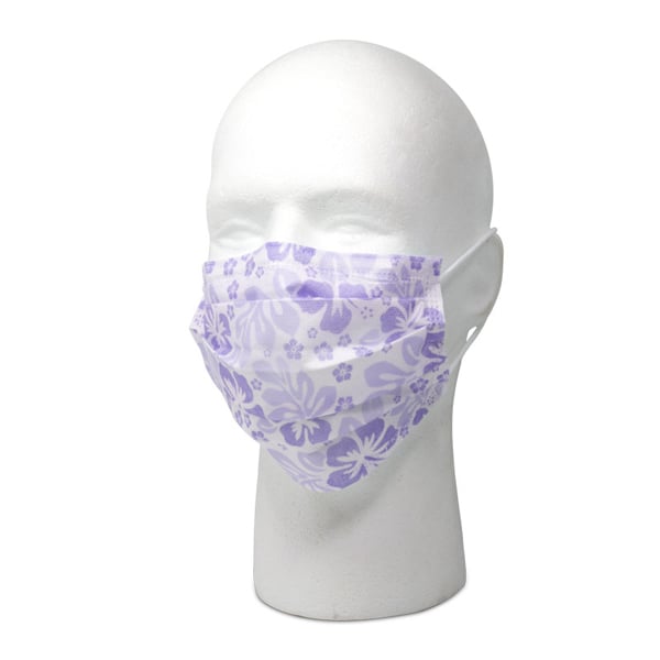 Maxill Plus ASTM Level 3 Earloop Procedural Mask, Lavender Floral, 50/Box. Metal nose piece
