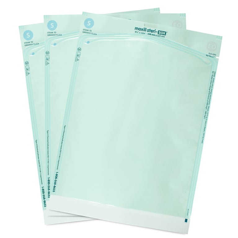 Maxill steri-sox Self Sealing Sterilization Pouches, 9.75"x12.75", 200/Box. Multi-parameter