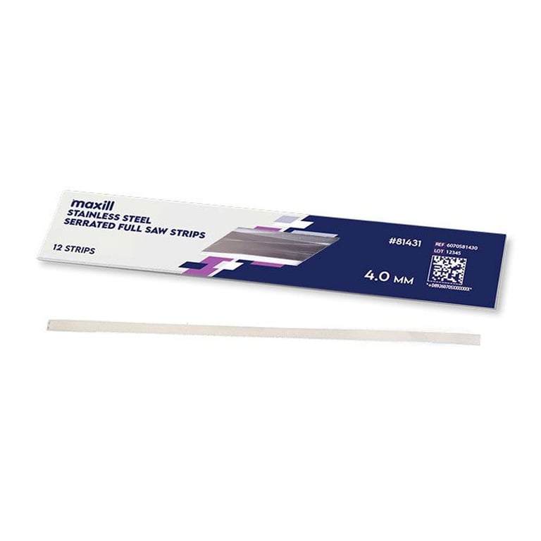 Maxill SS Serrated Full Saw Strips, 4.0mm, 12/Pk. The serrated stainless-steel strip