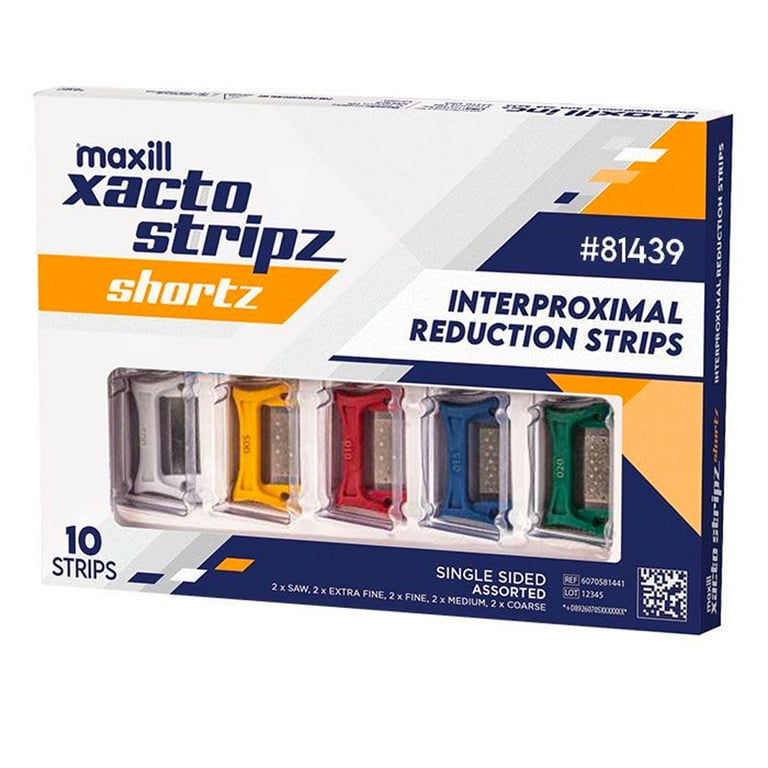 Maxill Xacto Stripz Shortz Interproximal Reduction Strips Kit, Single Sided, Assorted, 10/Pk