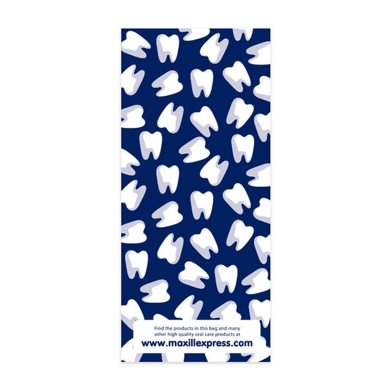 Maxill Paper Loot Bag, 3.93" x 9.05", Teeth Pattern, 100/Pk. Features a peel and seal strip