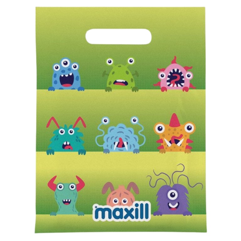 Maxill 9" x 11.8" Plastic Patient Giveaway Bag, Monster Pattern, 100/Pk. Holds take-home treats