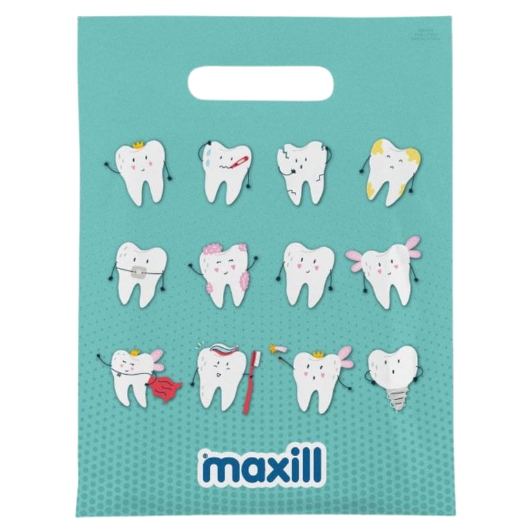 Maxill 9" x 11.8" Plastic Patient Giveaway Bag, Tooth Pattern, 100/Pk