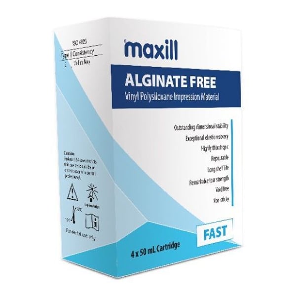 Maxill Alginate Free, Medium Viscosity Impression Material, 4 - 50 ml Cartridges. Suitable for use