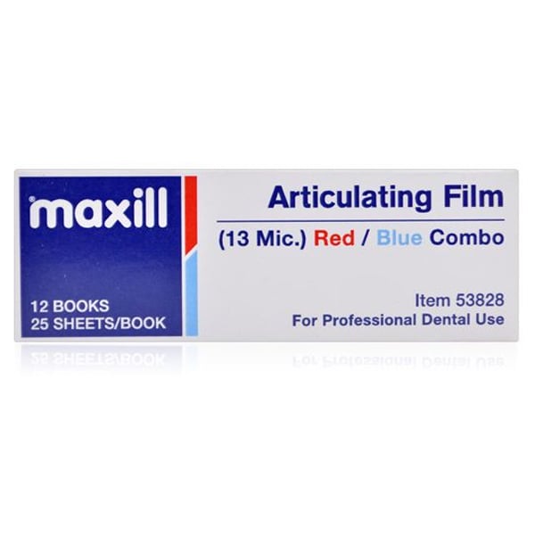 Maxill Articulating Film, Red/Blue Combo .001" (13 mic.), 25 Sheets per Book, 12 Books per Box