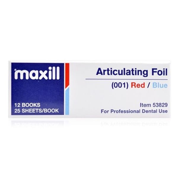 Maxill Articulating Foil, Red/Blue .001" (13 mic.), 25 Sheets per Book, 12 Books per Box, Single