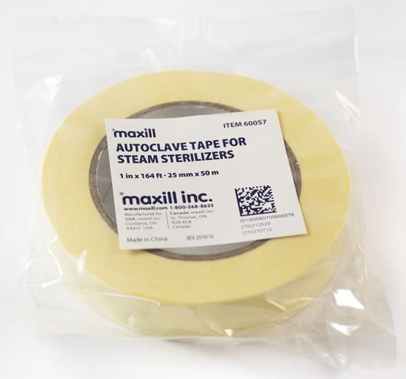 Maxill 1" x 164' Autoclave Tape, Beige, Single Roll. Features diagonal stripes that will darken