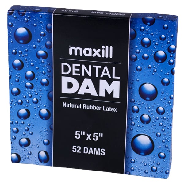 Maxill 5" x 5" Natural Rubber Latex Dental Dams, Medium, Unflavored, Blue, 52/Box. Redesigned