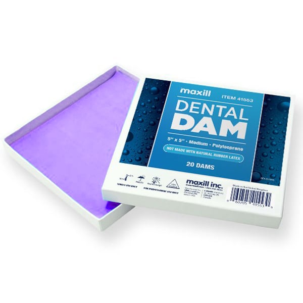 Maxill 5" x 5" Medium Polyisoprene Dental Dam, Non-Latex, Purple, 20/Box. Tear resistant