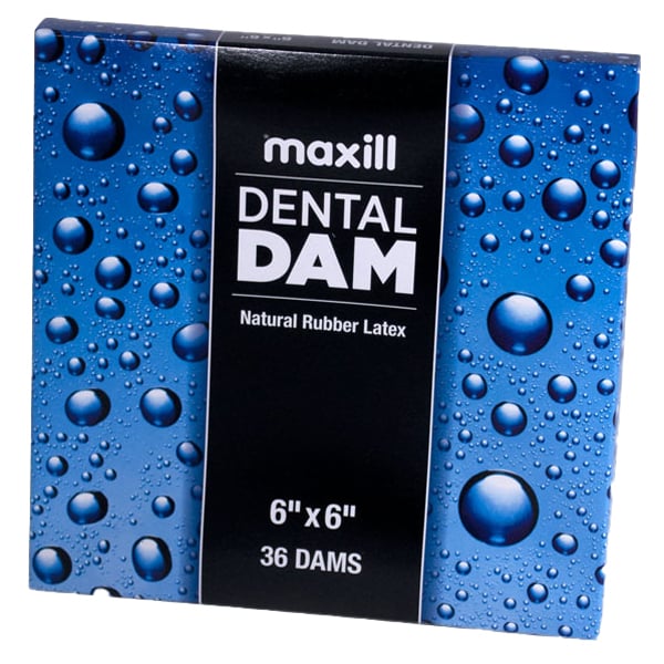 Maxill 6" x 6" Natural Rubber Latex Dental Dams, Medium, Unflavored, Blue, 36/Box. Redesigned