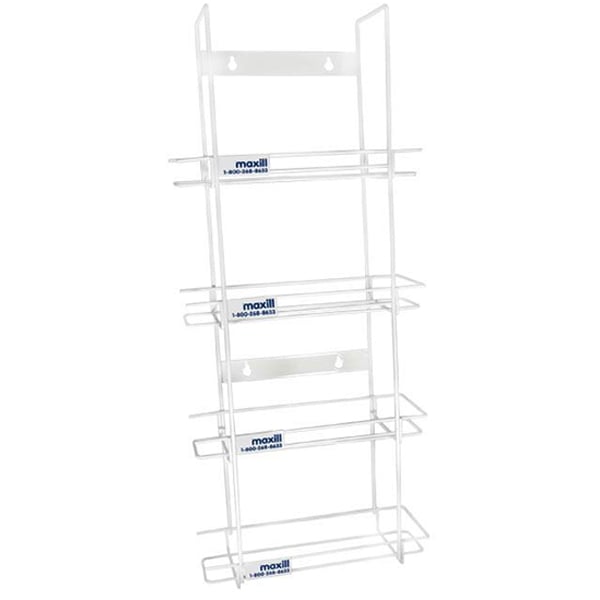 Maxill Wall-Mounted Quad Unit Glove Dispenser Rack, Single Rack. Features sturdy metal