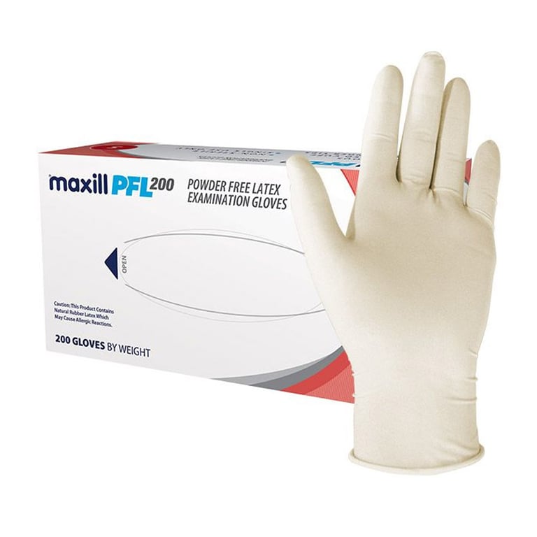 Maxill PFL200 Powder-Free Latex Exam Glove, Small, 200/Box. Made from 100% natural rubber