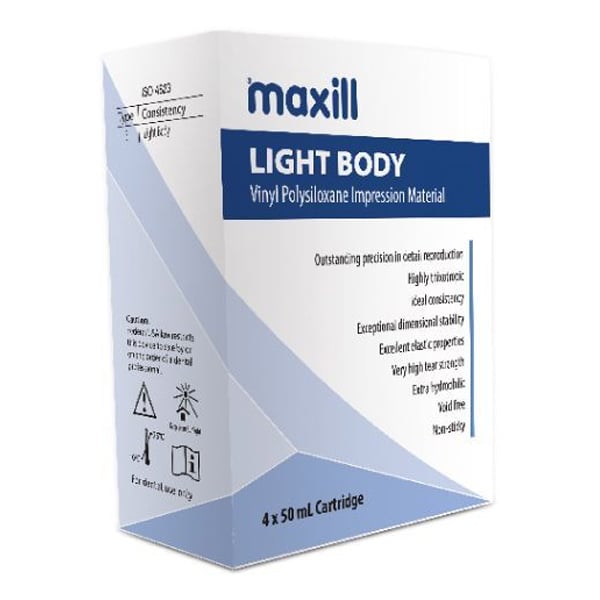 Maxill Light Body, Fast Setting, HTS Impression Material, 4 - 50 ml Cartridges. Characterized