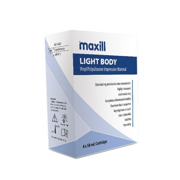 Maxill Light Body, Regular Set VPS Impression Material, 4 - 50 ml Cartridges. Low viscosity