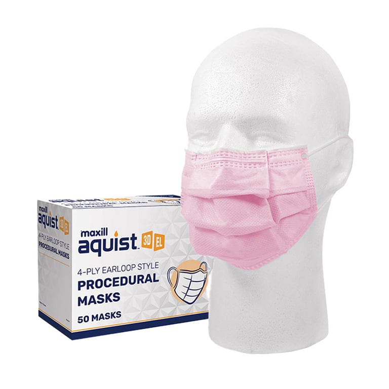 Maxill aquist 3D ASTM Level 3 4-Ply Earloop Style Procedural Masks, Pink, 50/Box. Not made