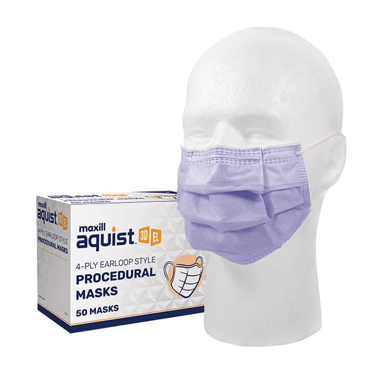 Maxill aquist 3D ASTM Level 3 4-Ply Earloop Style Procedural Masks, Lavender, 50/Box. Not made