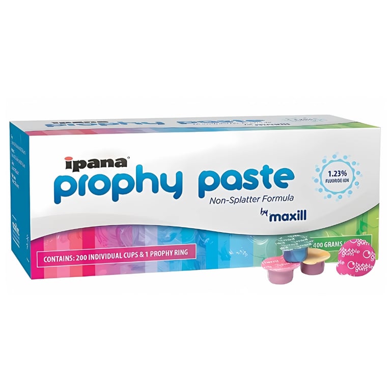 Maxill Medium Grit Assorted Flavors Prophy Paste, 1.23% Fluoride, 200/Box. Packaged in disposable
