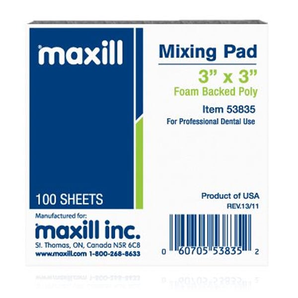 Maxill 3" x 3" Foam Backed Poly Mixing Pad, 100 Sheets/Pad, Single Pad. Heavy duty pad with a high