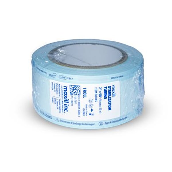 Maxill 2" Wide Sterilization Tubing with Type 1 Indicators, Single 98' Roll. Manufactured for use