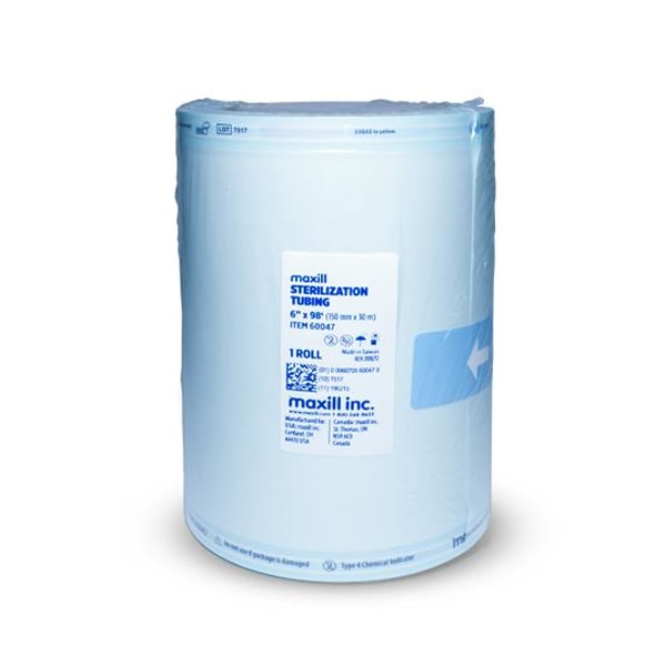 Maxill 6" Wide Sterilization Tubing with Type 1 Indicators, Single 98' Roll. Manufactured for use
