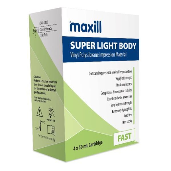Maxill Super Light Body, Fast Set VPS Impression Material, 4/50 ml Cartridges. Extremely low