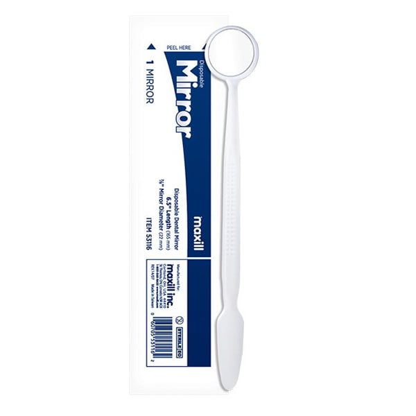 Maxill Disposable Mouth Mirrors - White 100/box. Sterile, individually wrapped mirrors