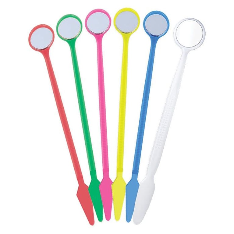 Maxill Disposable Mirrors, Rainbow Assorted Colors, 100/Box. Sterile and individually wrapped