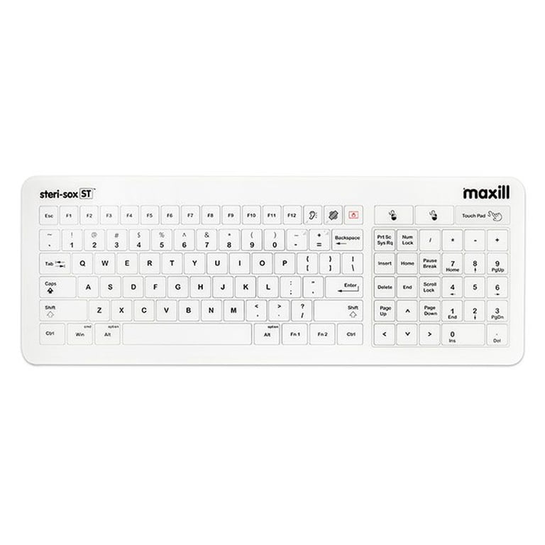 Maxill Steri-Sox ST IC Glass Keyboard, Wired USB, 1/Pk. Touch-sensitive glass keyboard designed