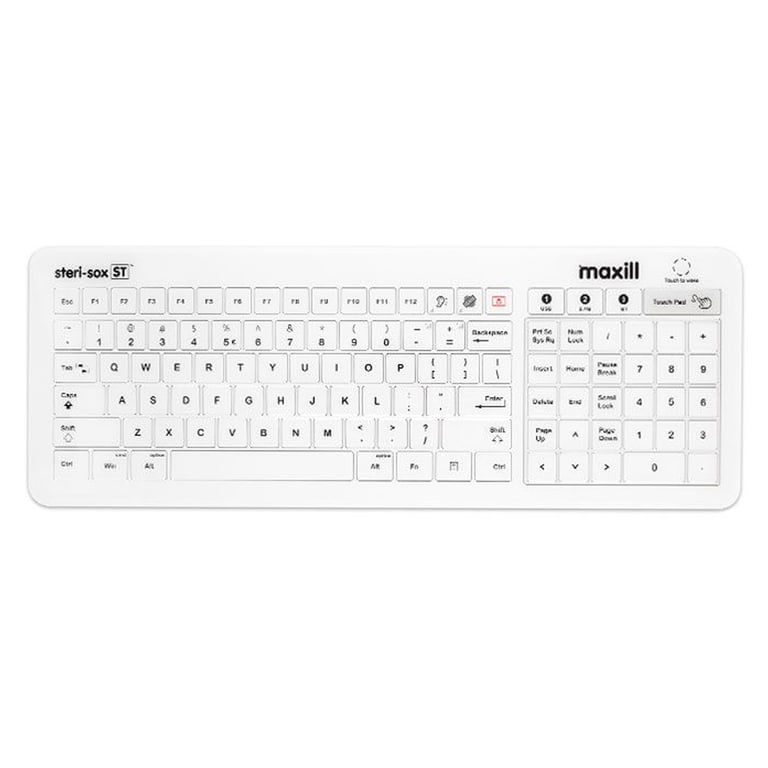 Maxill Steri-Sox ST IC Glass Keyboard, Wireless, 1/Pk. Glass touch keyboard designed