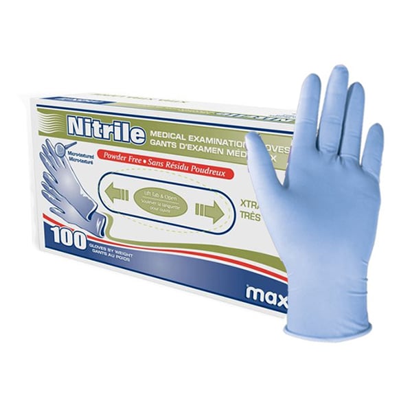 Maxill Nitrile Powder Free Exam Gloves, XX-Large, 100/Bx. Light Blue, 3.9 mil single-use