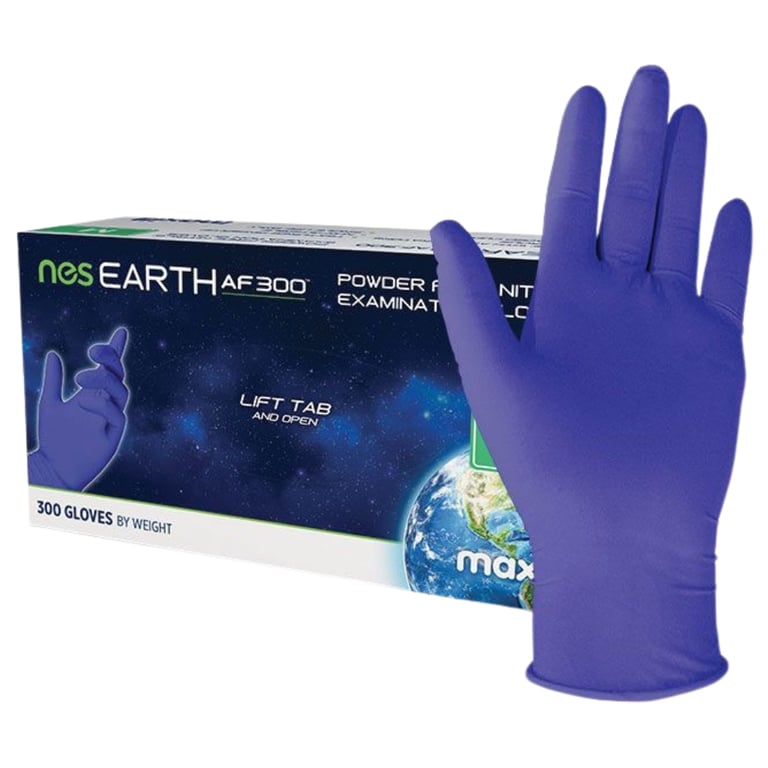 Maxill nes EARTH AF 300 Thin Nitrile Powder Free Exam Gloves, Textured Fingertip, X-Large, Blue