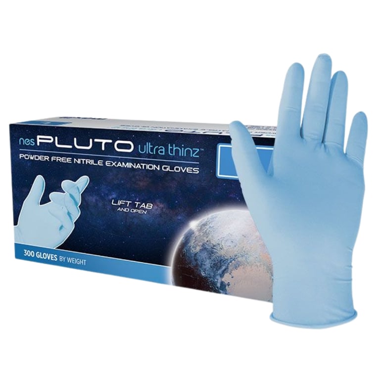 Maxill nes PLUTO Ultra Thinz Nitrile Powder Free Exam Gloves, Textured Fingertip, X-Small, Blue