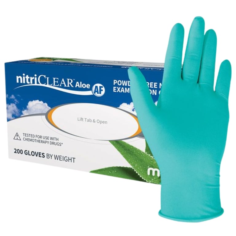 Maxill nitriCLEAR Aloe Nitrile Powder Free Exam Gloves, Textured Fingertip, X-Large, Green
