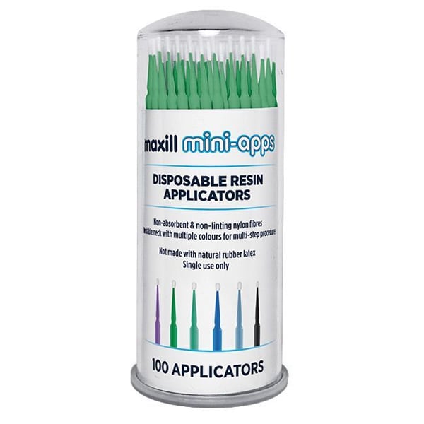 Mini-apps Disposable Resin Applicators, Small, Green, 100/Tube. Color coordinated for easy size
