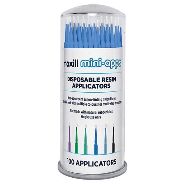 Mini-apps Disposable Resin Applicators, Regular, Blue, 100/Tube. Color coordinated for easy size