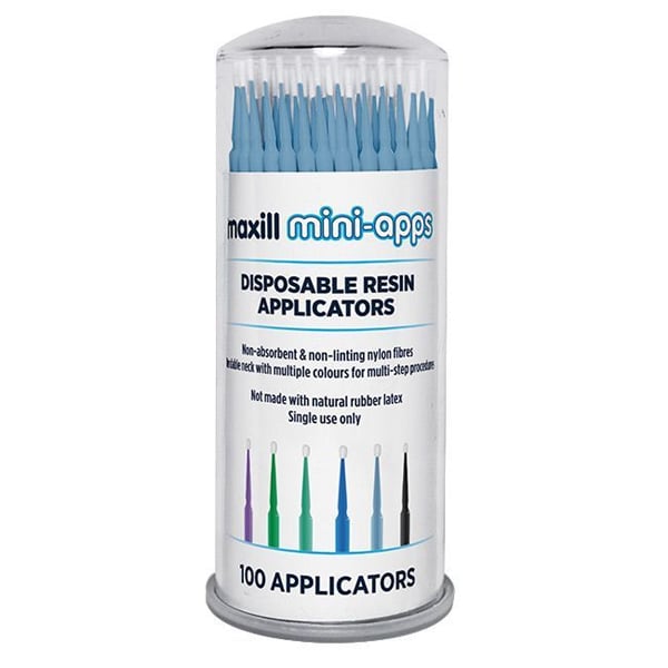 Mini-apps Disposable Resin Applicators, Regular, Light Blue, 100/Tube. Color coordinated for easy