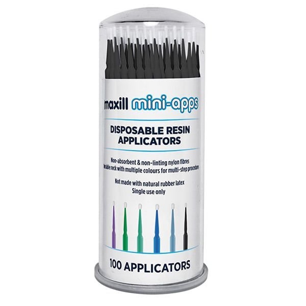 Mini-apps Disposable Resin Applicators, Cylinder, Black, 100/Tube. Color coordinated for easy size