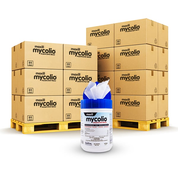 mycolio 6" x 7" Cleaner/Disinfectant Wipes, 160 Wipes/Tub, 420 Tubs/Pallet, Single Pallet