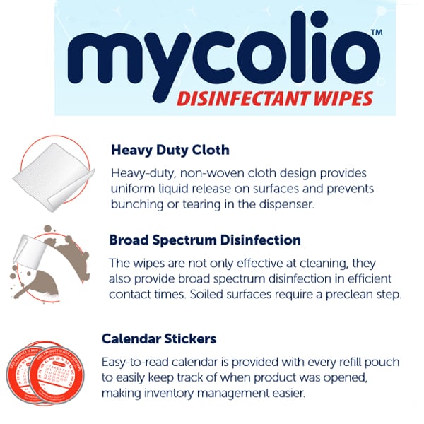 mycolio 6" x 7" Cleaner/Disinfectant Wipes, 160 Wipes/Tub Net32