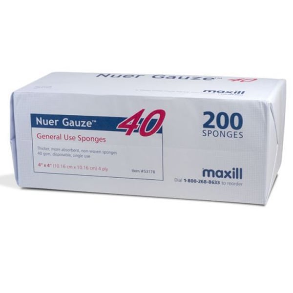 Nuer Gauze Premium 4" x 4" Gauze Sponge, 4-Ply, Non-Woven, 2000/Box. Non-Sterile, super-soft
