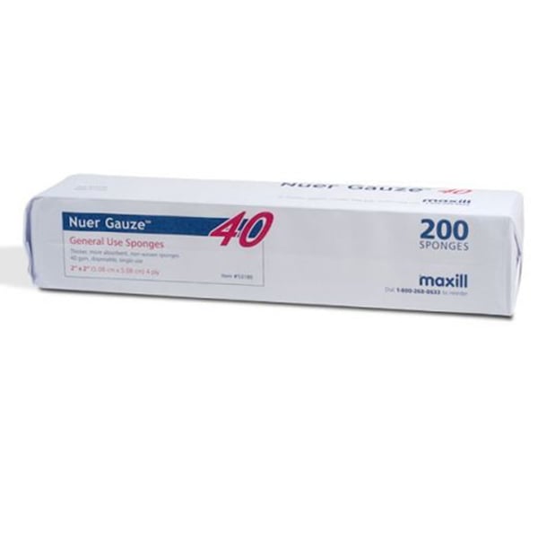 Nuer Gauze Premium 2" x 2" Gauze Sponge, 4-Ply, Non-Woven, 4000/Box. Non-Sterile, super-soft