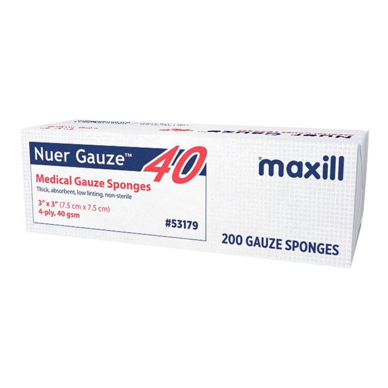 Nuer Gauze 3" x 3" Non-Sterile, Non-Woven Gauze Sponge, 4-Ply, 1 Sleeve, 200/Box. Non-adherent