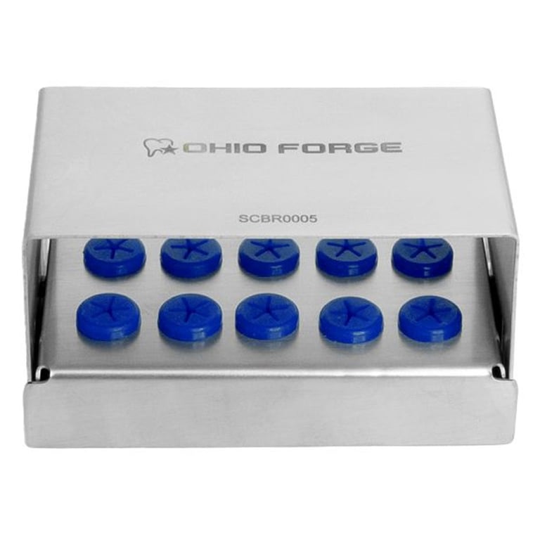 Ohio Forge 10 Place Bur Holder with Flip Lid, 3.4" x 1.9" x 1.8", Autoclavable, No Bottom, Low