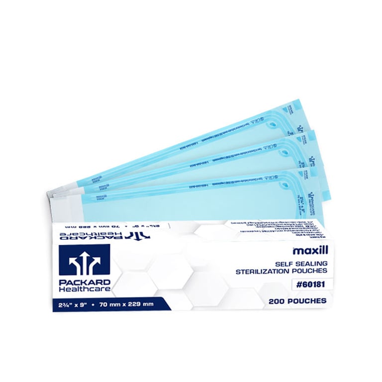 Packard Healthcare Sterilization Pouches, 2.75"x9", 200/Box. Self sealing pouches