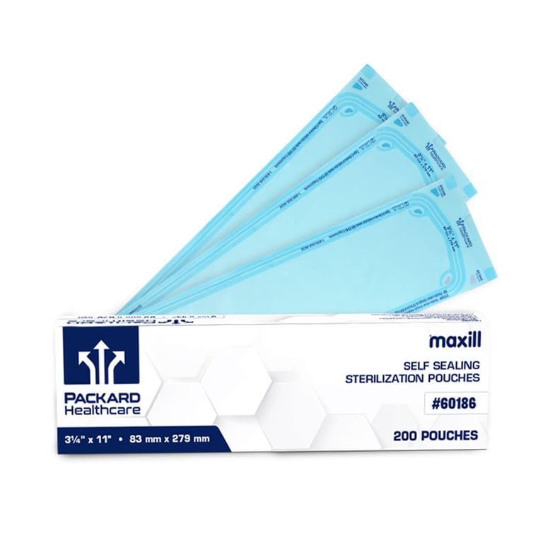 Packard Healthcare Sterilization Pouches, 3.25"x11", 200/Box. Self sealing pouches